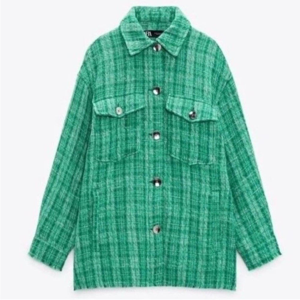 Zara Plaid Green Button-Up Shirt